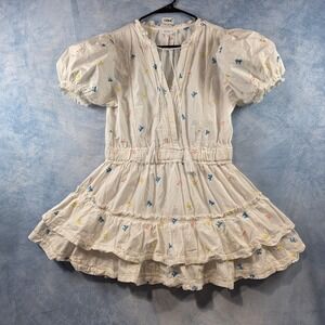 Mable White Embroidered Bow Mini Dress Puff Sleeve Tassel Tiered Ruffle Eyelet